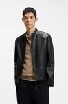 HUGO Lederjacke Likos Stehkragen mit Knopf, echtes Leder, Slim Fit