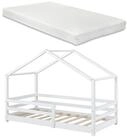 en.casa Kinderbett, &raquo;Kn&auml;tten&laquo; Hausbett mit Matratze 90x200cm Kiefernholz...