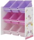 en.casa Kinderregal, &raquo;Mux&iacute;a&laquo; mit 9 Ablagekisten Einhorn-Motiv 60x62x26,5 cm