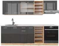 Vicco K&uuml;chenzeile R-Line, Anthrazit Hochglanz/Goldkraft Eiche, 240 cm, AP...