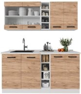 Vicco K&uuml;chenzeile R-Line, Goldkraft Eiche/Wei&szlig;/Wei&szlig;, 160 cm AP Eiche