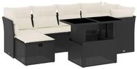 vidaXL Gartenlounge-Set 7-tlg. Garten-Sofagarnitur mit Kissen Schwarz Poly...