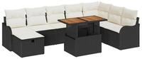 vidaXL Gartenlounge-Set Gartensofa-set 9 stk. Schwarz Poly-Rattan, (9-tlg)