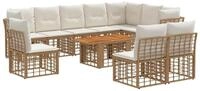 vidaXL Gartensofa Gartensofa-set 11 stk. Nat&uuml;rlich und Cremwei&szlig; Poly-Rattan,...