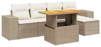 vidaXL Gartenlounge-Set 6-tlg. Garten-Sofagarnitur mit Kissen Beige Poly Rattan,