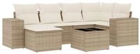 vidaXL Gartenlounge-Set 7-tlg. Garten-Sofagarnitur mit Kissen Beige Poly Rattan,