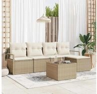 vidaXL Gartenlounge-Set Sofa Set 6 stk. Beige [Synthetisch]: Poly Rattan,...