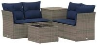 vidaXL Gartensofa Sofa Set 6 stk. Grau und Marineblau Polyrattan und Stahl, 6...