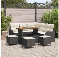 vidaXL Gartensofa, Garten-Sofa-Set 9 pcs Schwarz Poly-Rattan