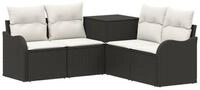 vidaXL Gartensofa Sofa Set 5 stk. Schwarz und Cremewei&szlig; Polyrattan und Stahl, 5