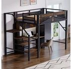STILVORA Hochbett 140&times;200 mit Platz,Jugendbett Kinderbett mit Fenster&Leiter,Schwarz