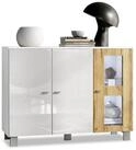 Vladon Sideboard Denjo (Kommode, mit 3 T&uuml;ren), Wei&szlig; matt/Wei&szlig; gl&auml;nzend/Eiche