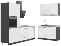 Vicco Winkelk&uuml;che Fame-Line, Wei&szlig; Hochglanz/Anthrazit, 220 x 120 cm, AP Eiche...
