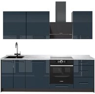 Vicco K&uuml;chenzeile Fame-Line, Dunkelblau Hochglanz/Anthrazit, 230 cm, AP Marmor