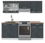 Vicco K&uuml;chenzeile R-Line, Schwarz Beton/Wei&szlig;, 200 cm AP Eiche schwarz
