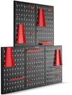 tectake Lochwand Werkzeugwand aus Metall 200x60 cm mit Haken-Set erweiterbar,