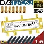 TronicXL SAT-Verteiler 6fach Sat Verteiler + F-Stecker + Wetterschutz TV Kabel