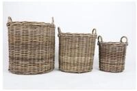 BURI &Uuml;bertopf 3er Set Weidenk&ouml;rbe rund aus Holz Blumentopf Tragekorb 58cm