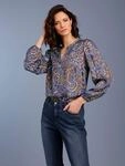 Druckbluse CREATION L PREMIUM, Damen, Gr. 36, taubenblau, ecru, gemustert, 100%