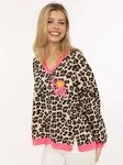 Zwillingsherz Sweatshirt "Neon Leo" V-Neck, auff&auml;lliges Leopardenmuster,...