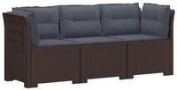 vidaXL Sofaelement 3-Sitzer Garten Sofa mit Kissen Rattan-Look PP Braun