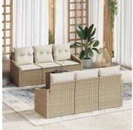 vidaXL Gartensofa, Sofa Set mit Kissen 7 pcs Beige und Creme Poly-Rattan