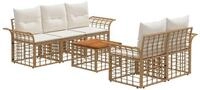 vidaXL Gartenlounge-Set Outdoor-Sofagarnitur 6 stk. Nat&uuml;rlich und Cremwei&szlig;