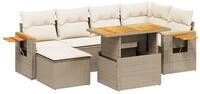 vidaXL Gartenlounge-Set 7-tlg. Garten-Sofagarnitur mit Kissen Beige Poly Rattan,