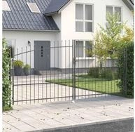 vidaXL Zaundoppelt&uuml;r, Doppeltor mit Schloss Grau 400 x 199.5 cm Stahl