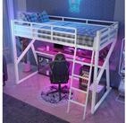 STILVORA Hochbett 90x200 Jugendbett mit Schreibtisch&Gel&auml;nder,Eisenbett mit