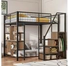 STILVORA Kinderbett 140x200 Jugendbett mit Ablagefl&auml;chen&Treppe,Stauraumbett...