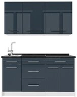 Vicco K&uuml;chenzeile Fame-Line, Dunkelblau Hochglanz/Wei&szlig;, 150 cm, AP Anthrazit