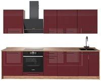 Vicco K&uuml;chenzeile Fame-Line, Bordeaux Hochglanz/Goldkraft Eiche, 280 cm, AP