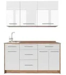 Vicco K&uuml;chenzeile Fame-Line, Wei&szlig; Hochglanz/Goldkraft Eiche, 150 cm, AP Eiche wei&szlig;