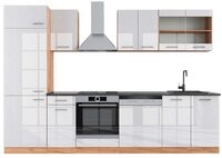 Vicco K&uuml;chenzeile R-Line, Wei&szlig; Hochglanz/Goldkraft Eiche, 300 cm, AP Anthrazit