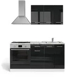 Vicco K&uuml;chenzeile R-Line, Schwarz Hochglanz/Wei&szlig;/Wei&szlig;, 160 cm mit...