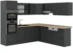 Vicco Winkelk&uuml;che R-Line, Anthrazit Landhaus/Anthrazit, 247 x 237 cm, AP Eiche grau