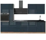 Vicco K&uuml;chenzeile Fame-Line, Dunkelblau Hochglanz/Goldkraft Eiche, 310 cm ohne