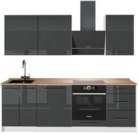 Vicco K&uuml;chenzeile Fame-Line, Anthrazit Hochglanz/Wei&szlig;, 230 cm, AP Eiche grau