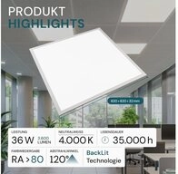 LUXULA LED Rasterleuchte LUXULA LED-Rasterdeckenleuchte 36W 4000K Neutralwei&szlig;