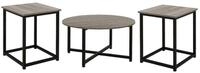 COSTWAY Satztisch, 3er Set, Couchtisch rund & quadratisch, Holz & Metallrahmen