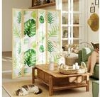 HOMCOM Paravent Sichtschutz aus Kiefernholz Trennwand mit Palmenblatt-Design