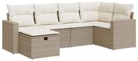 vidaXL Gartenlounge-Set 6-tlg. Garten-Sofagarnitur mit Kissen Beige Poly Rattan,