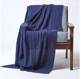 Plaid Baumwolldecke mit Zopfmuster, marineblau, 130 x 170 cm, Homescapes