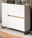 Inn.Furn Schuhkipper Borga (Flurkommode in Wei&szlig; mit Eiche, T&uuml;r und 2 Kipper,...