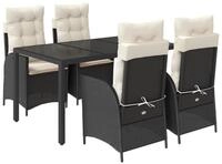 vidaXL Garten-Essgruppe 5-tlg. Garten-Essgruppe mit Kissen Schwarz Poly Rattan,