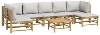 vidaXL Gartenlounge-Set 8-tlg. Garten-Lounge-Set mit Kissen Hellgrau Bambus,...