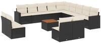 vidaXL Gartenlounge-Set, 14-tlg. Garten-Sofagarnitur mit Kissen Schwarz Poly...