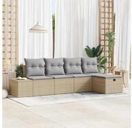 vidaXL Gartensofa, Gartensofa-set mit Kissen 5 pcs Beige Poly-Rattan