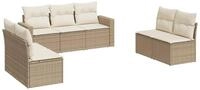 vidaXL Gartenlounge-Set, 7-tlg. Garten-Sofagarnitur mit Kissen Beige Poly Rattan